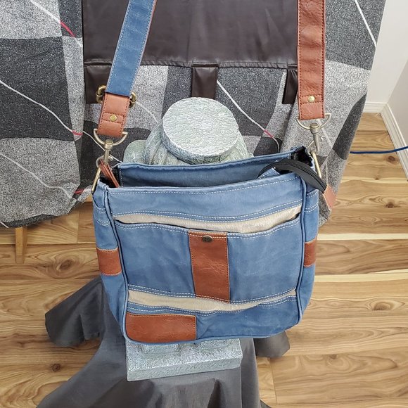 Mona B. - Cameron Admiral Up-Cycled Canvas Crossbody (blue) - Picture 2 of 9